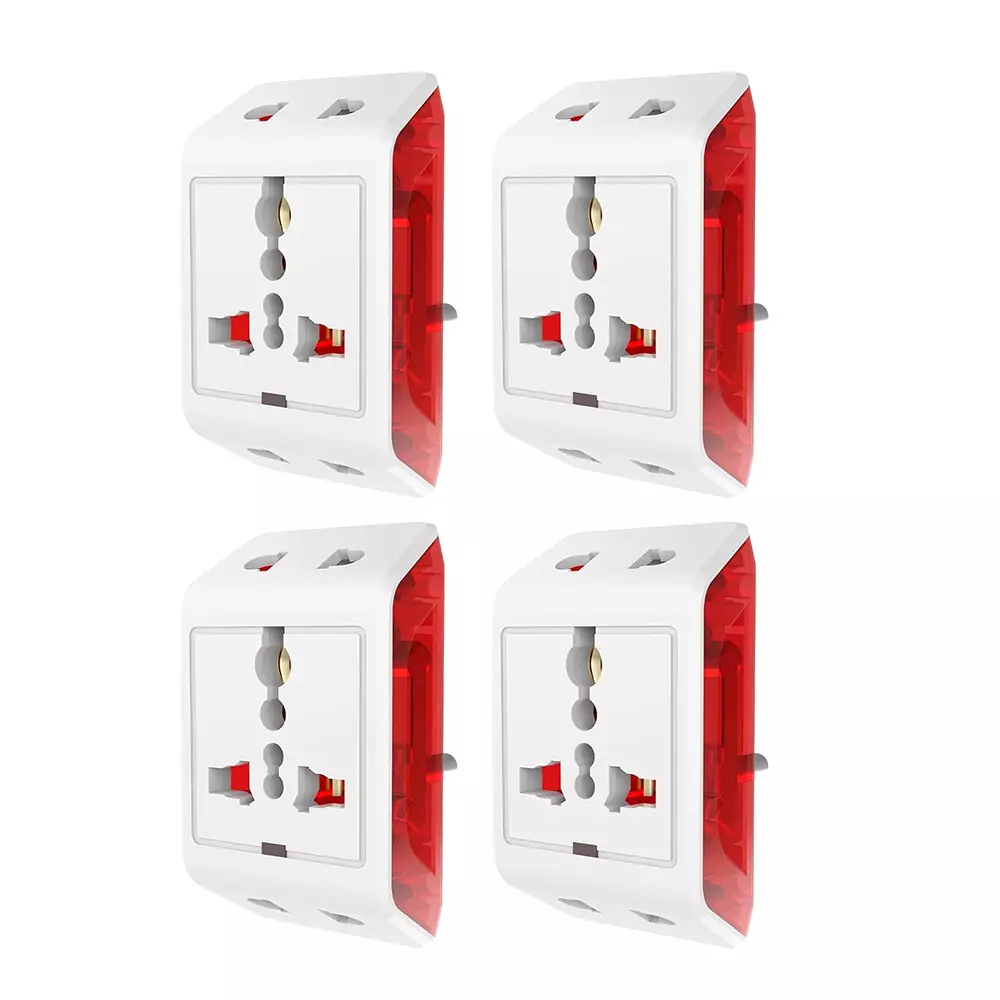 Elleys 3 Pin DICI Multi Plug Socket Travel Adapter 240 V 6 A Current White, Red For Home, Office (Pack of 4)