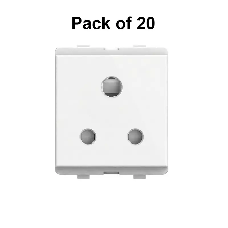 Cona 3 Pin Socket with Shutter Oura Series White 6 Amp,, OR-120 (Pack of 20 Pcs)