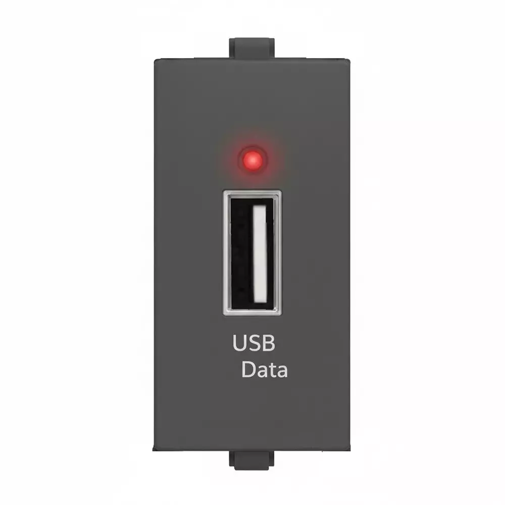 Anchor Rider USB Charger Switch Single Port 1 Module Graphite Black PVC Plastic for Industrial and Home Use, 47680GB