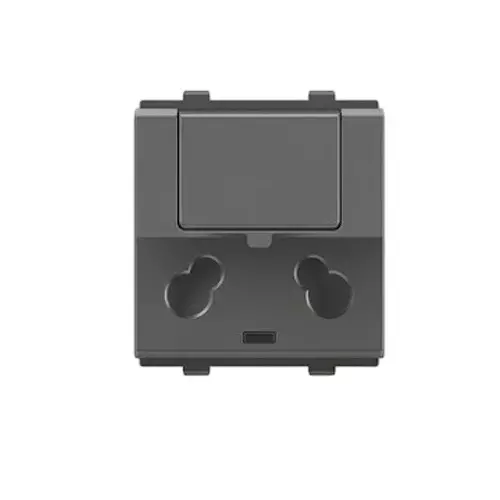 Goldmedal Nixon 2 Pin Universal Socket with Flap & Indiactor Titanium Grey 240 V 6 A & 16 A Current 2 Module Plastic for Commecial and Industrial Use, 102444