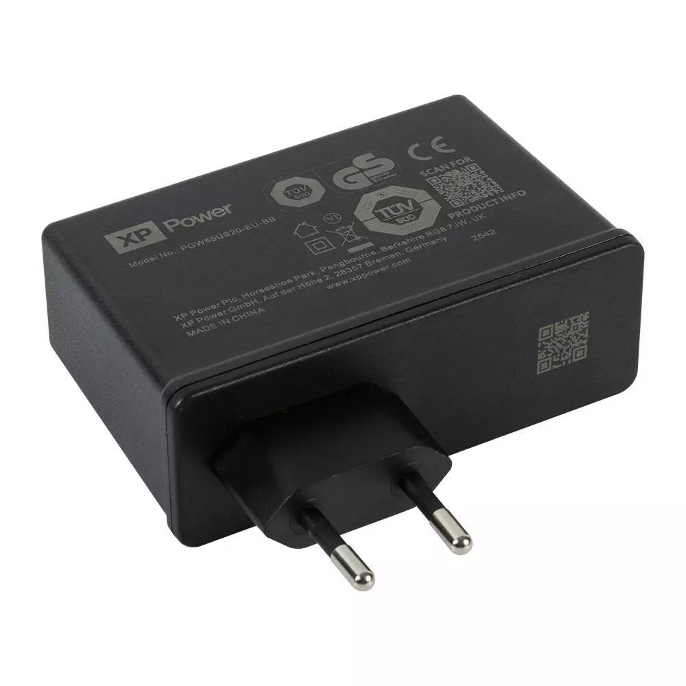 XP POWER Fixed Plug Wall Mount 65 W Output Power, PGW65US20-EU-BB