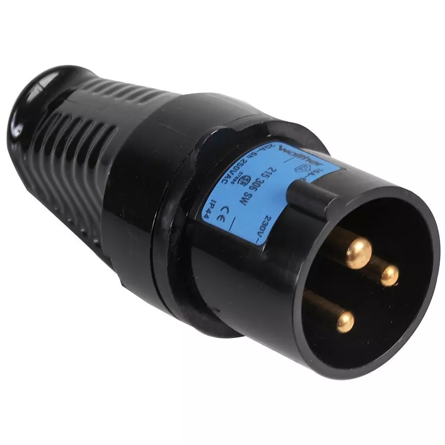 WALTHER Plug, 16A, 240V, Black, 2P+E Way, 215306SW