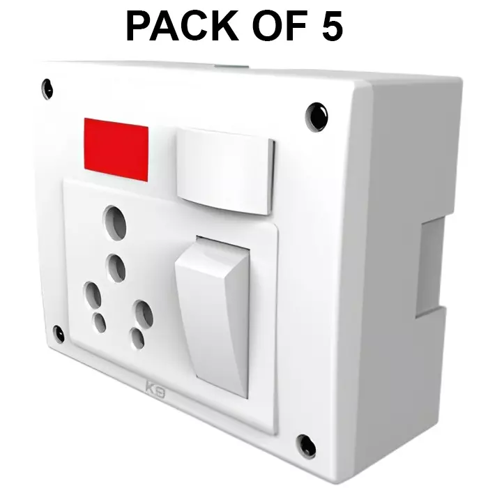 K9 Euro 5 In 1 Universal Switch Socket Combined with Box 16 Amp White, 9656 (Pack of 5)