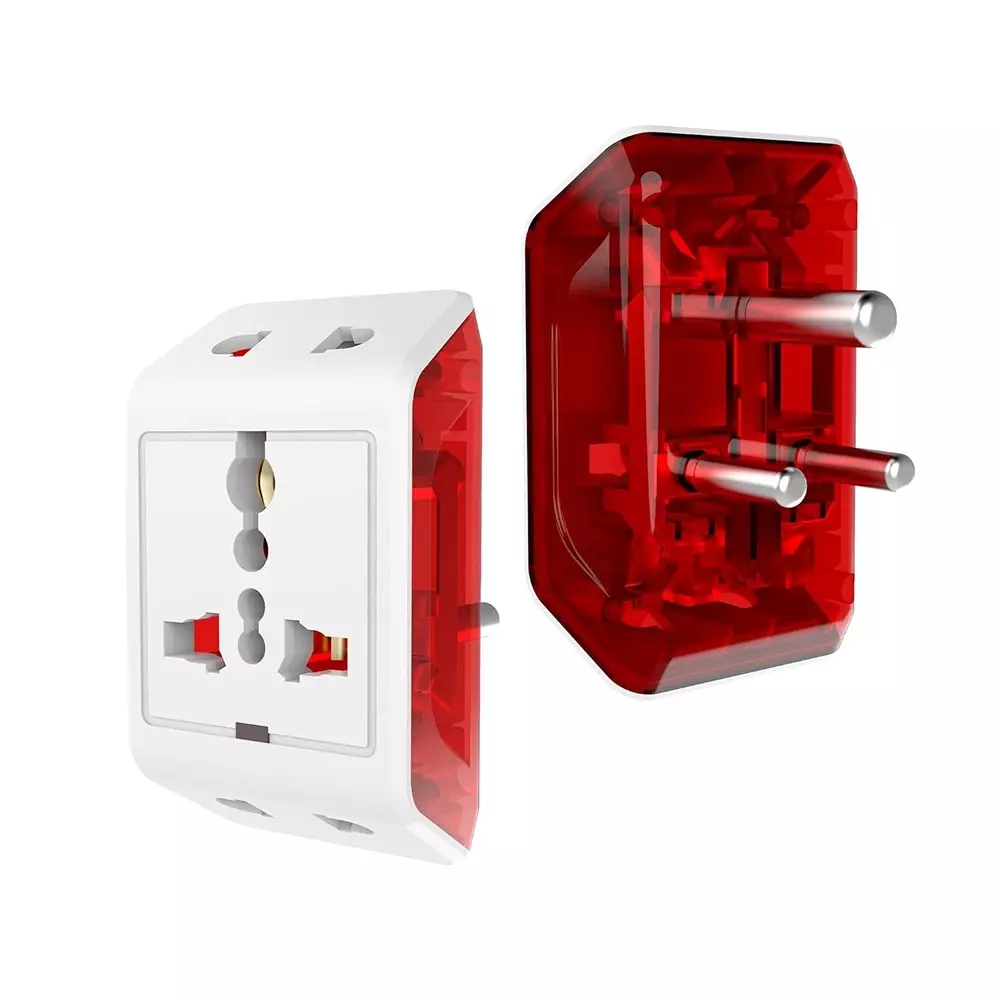 Elleys 3 Pin DICI Multi Plug Socket Travel Adapter 240 V 6 A Current White, Red For Home, Office (Pack of 2)