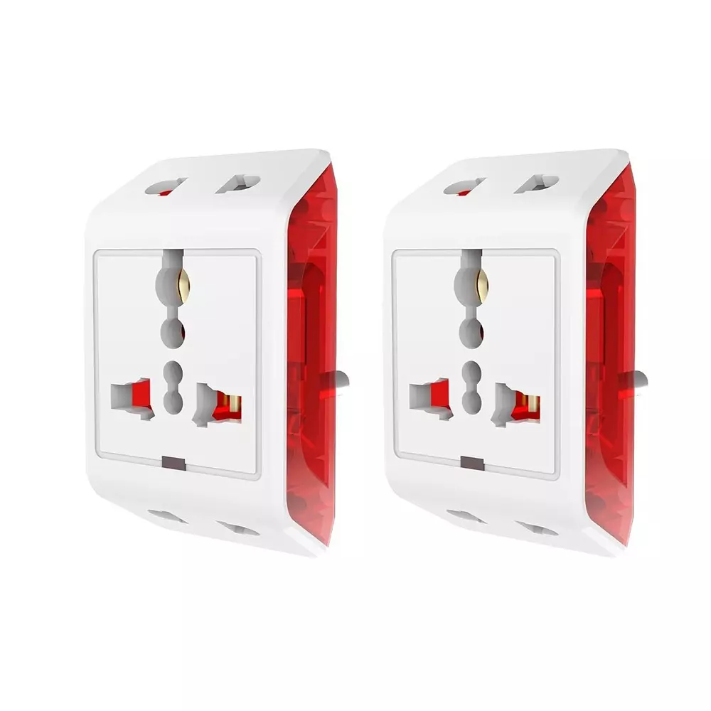 Elleys 3 Pin DICI Multi Plug Socket Travel Adapter 240 V 6 A Current White, Red For Home, Office (Pack of 2)