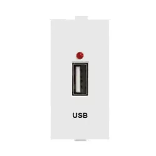 Anchor Roma Plus USB-A Charger Switch 5 V DC 1 Module 2.1 A Current Rating Single Port White PVC Plastic for Industrial Use, 289109