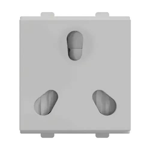 Polycab Etira Twin Socket Outlet With Shutter 6/16 A Rated Current White 2 Module Polycarbonate for Industrial & Commercial Use