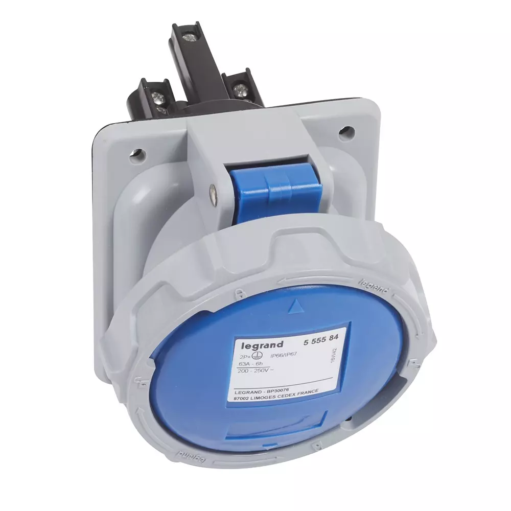 Legrand P17 Tempra Pro Series 63 A 200-250 V Panel Mounting Socket 2P+E Plastic Housing IP66/67, 5555 84