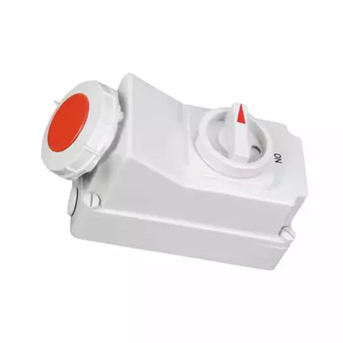 BCH 32 Amp Socket Outlet with Switch and Mechanical Interlock Vertical Type 4 Pole 415 V Polycarbonate IP67 Rating, BPX2MIV472