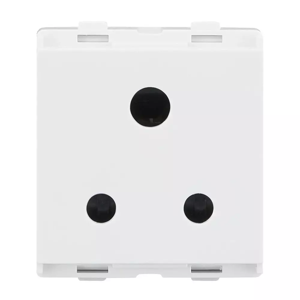 L&T [ Lauritz Knudsen ] Engem Socket White Color 3 Pin 2 Modular 6 Amp Current, CB93602CW06