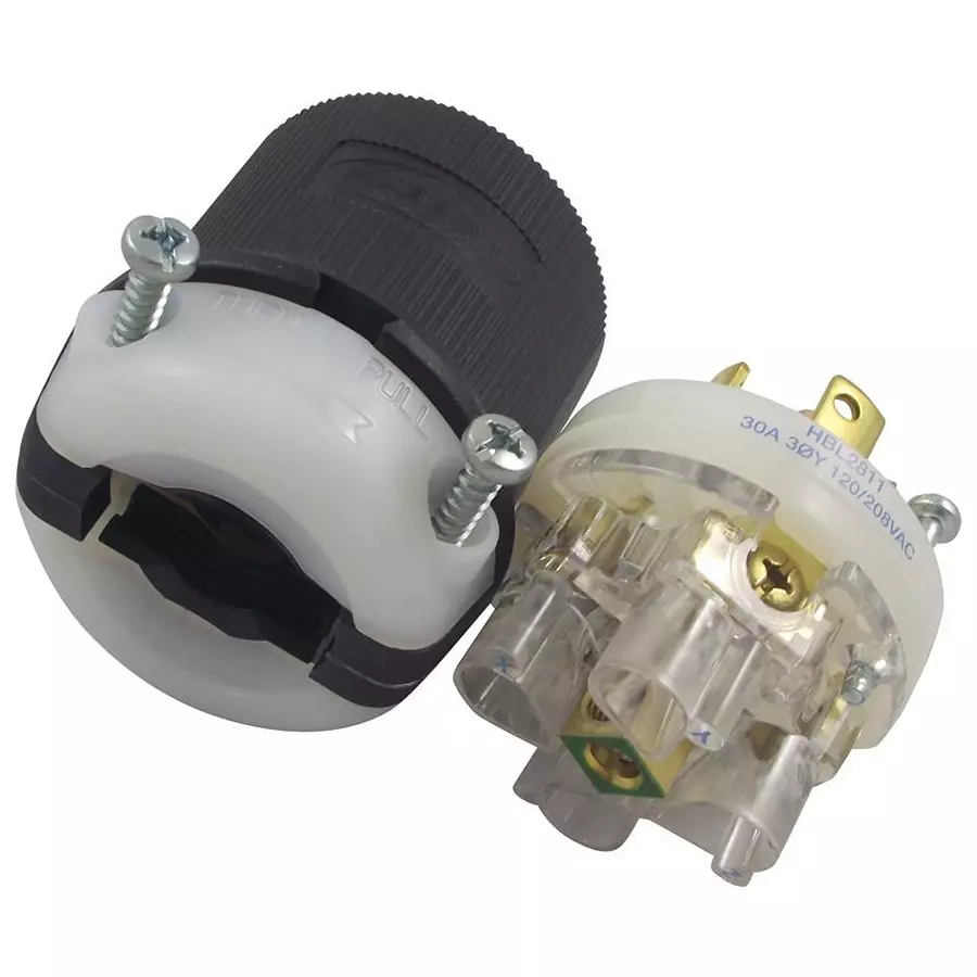HUBBELL WIRING DEVICES POWER ENTRY, 30A, 208VAC, PA, BLK/WHT, HBL2811