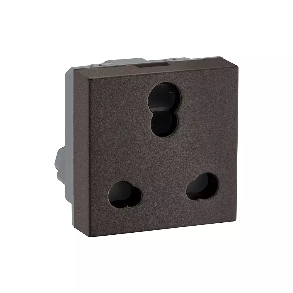 Legrand Indian Standard Socket with Shutter Myrius Charcoal Grey 6/16 Amp 2 Module, 6794 30