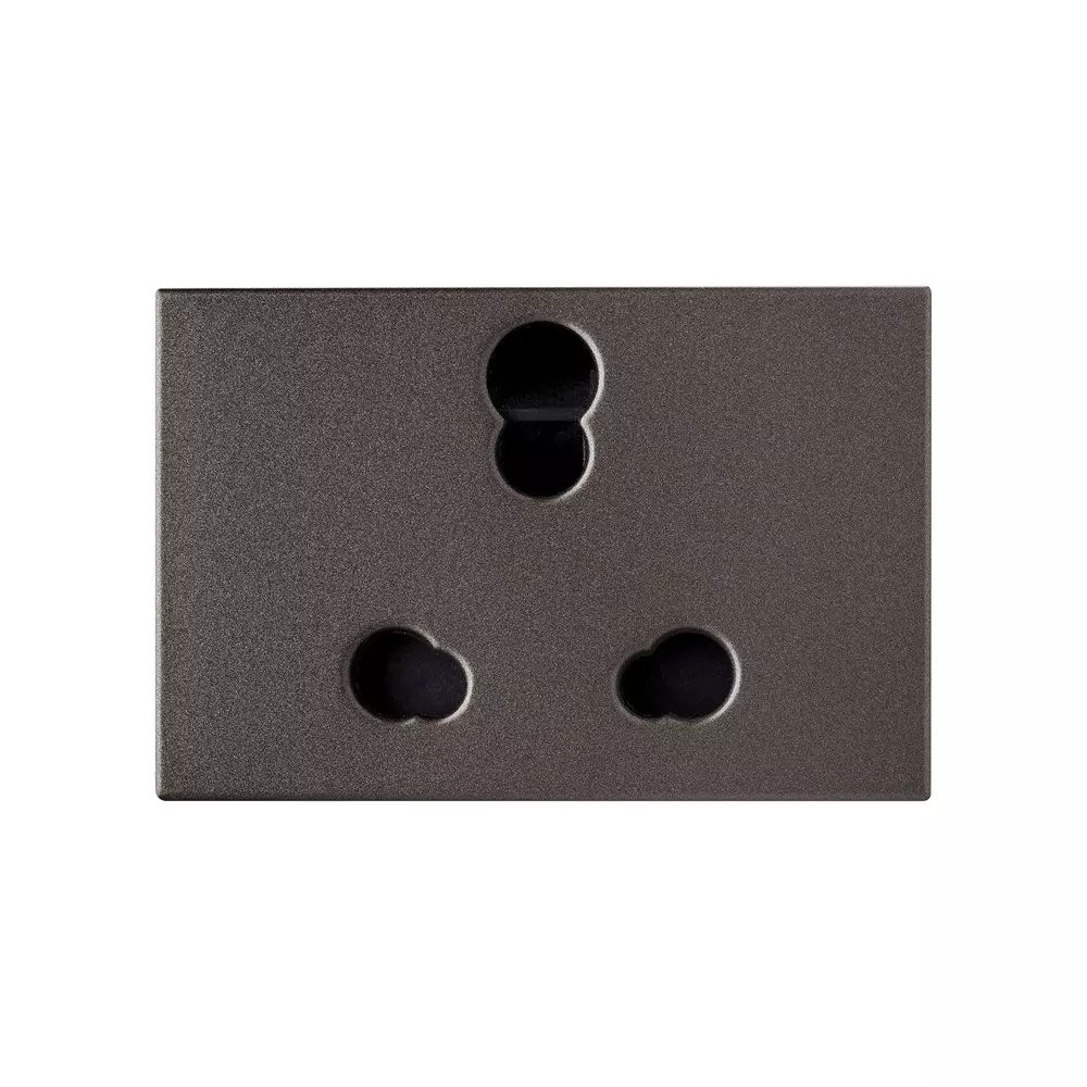 Legrand Indian Standard Socket with Shutter Myrius Charcoal Grey 6/16 Amp 3 Module, 6794 29