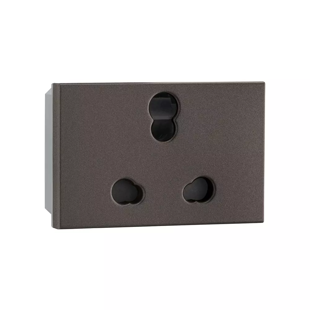 Legrand Indian Standard Socket with Shutter Myrius Charcoal Grey 6/16 Amp 3 Module, 6794 29