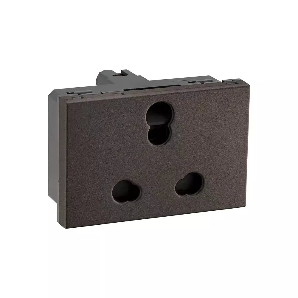 Legrand Indian Standard Socket with Shutter Myrius Charcoal Grey 6/16 Amp 3 Module, 6794 29