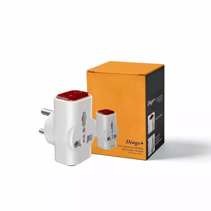 Hi-Fi Dingo 3 Pin Multi Plug Universal Socket Travel Adaptor 6 & 16 A Current White, Red (Pack of 2)