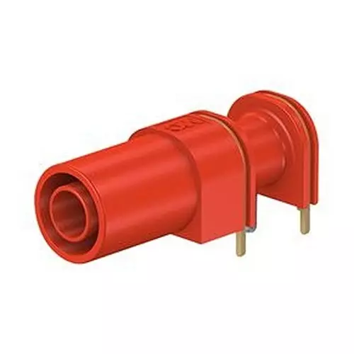 STAUBLI SOCKET, PCB, 4MM, R/A, RED, 66.9040-22
