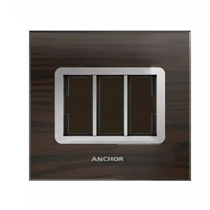 Anchor Penta XENA Plate PVC Plastic Dark Walnut 3 Module for Industrial and Home Use, 65903AWD