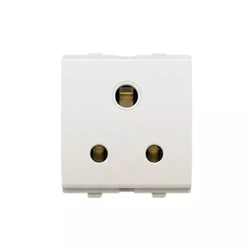 Goldmedal Curve 3 Pin Socket with Safety Shutter White Jazz 240 V 6 A Current 2 Module Plastic for Commecial and Industrial Use, 102038
