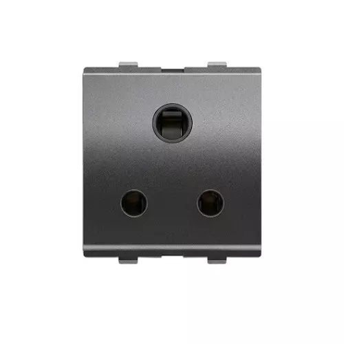 Goldmedal Curve 3 Pin Socket with Safety Shutter Voltage Grey 240 V 6 A Current 2 Module Plastic for Commecial and Industrial Use, 102038