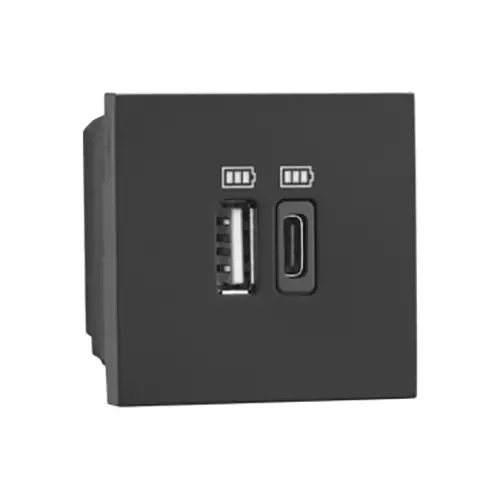 Legrand USB Charger Socket Allzy 3000 mA 2 Module Matt Black, 6812 70