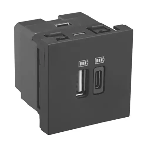 Legrand USB Charger Socket Allzy 3000 mA 2 Module Matt Black, 6812 70