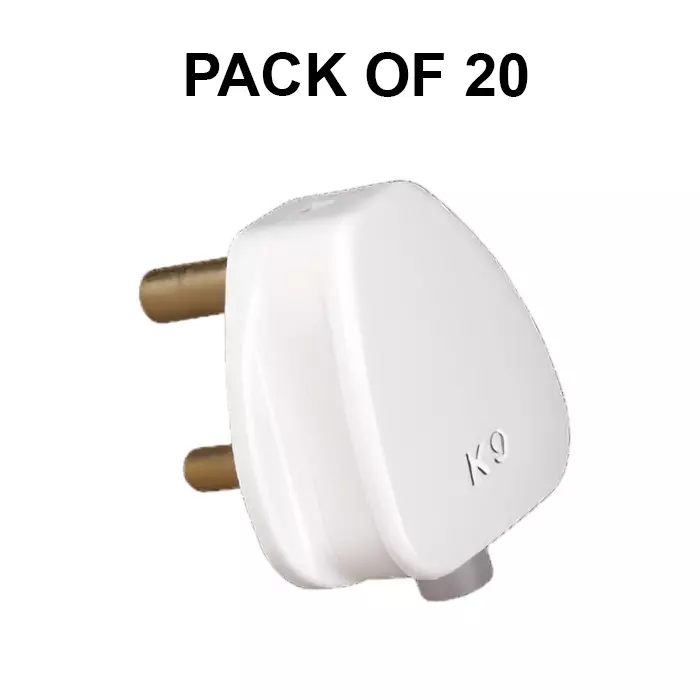 K9 Euro Rolta 3 Pin Top Plug 6 Amp White, 9098 (Pack of 20)