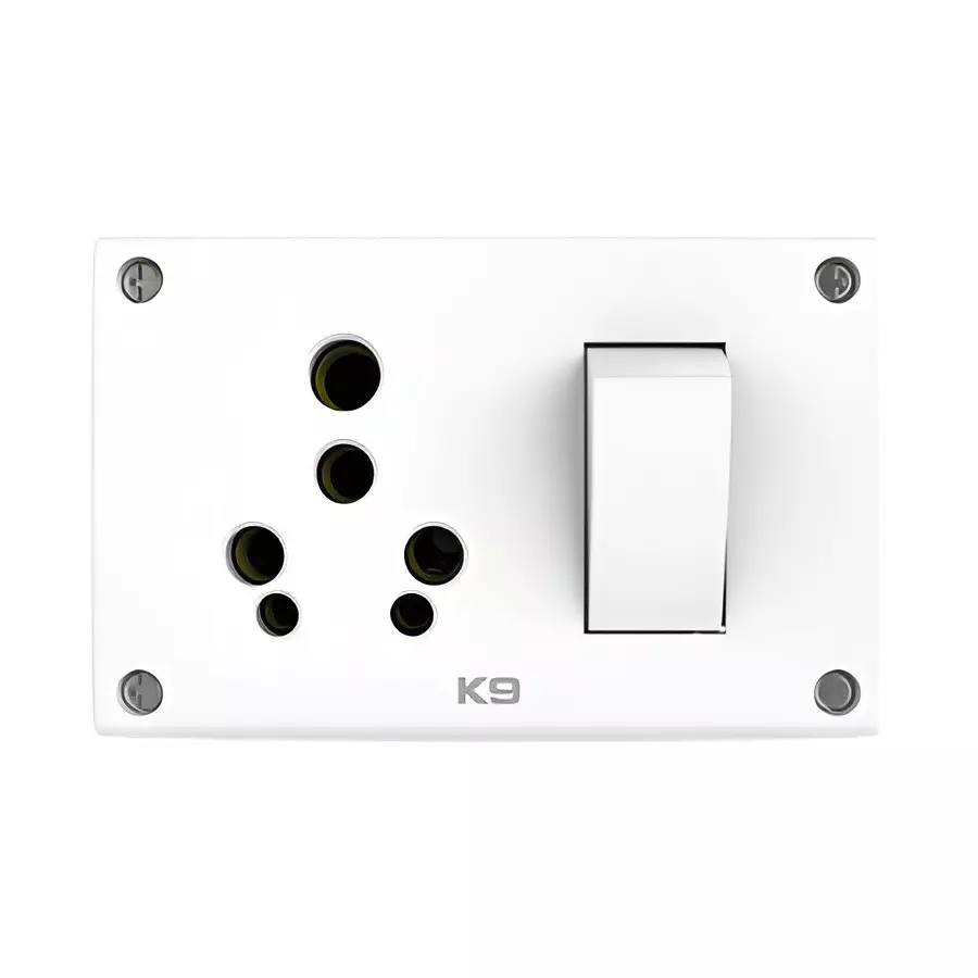 K9 Euro 3 In 1 Universal Switch Socket Combined 16 Amp White, 9653 (Pack of 5)
