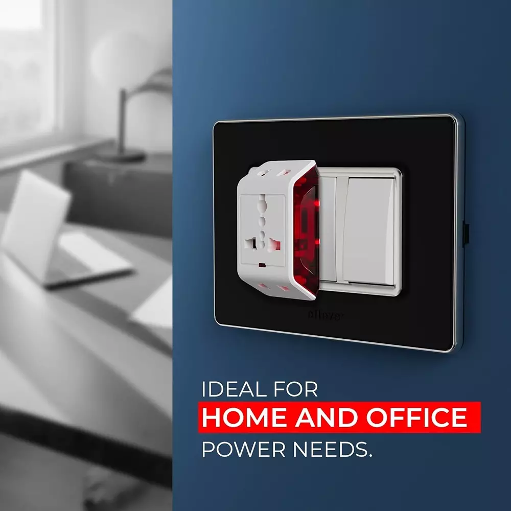 Elleys 3 Pin DICI Multi Plug Socket Travel Adapter 240 V 6 A Current White, Red For Home, Office