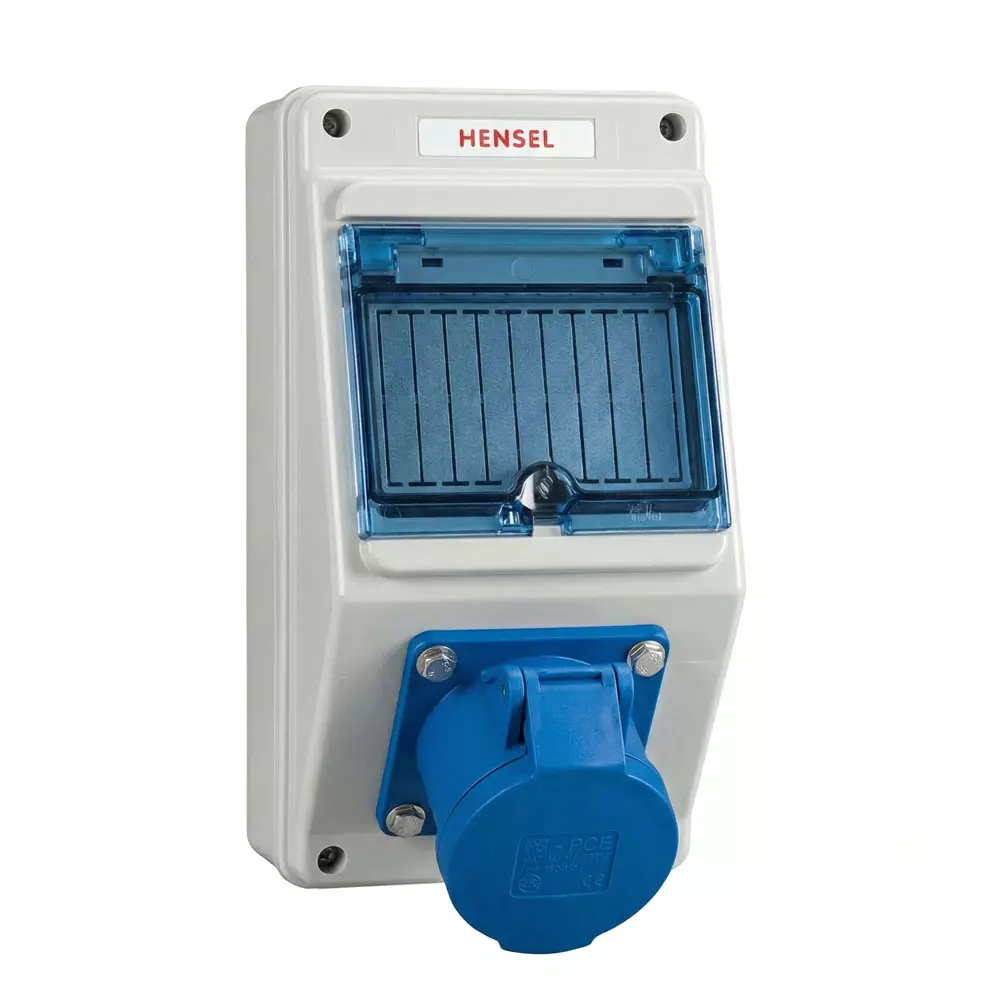 Hensel Wall Socket with DIN - Rail 16 Amp, IP 44, 2P + E Pole, 313TS-16