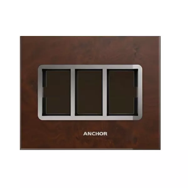 Anchor Penta XENA Plate PVC Plastic Brown Mahogany 3 Module for Industrial and Home Use, 65903ABR