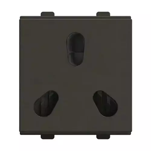 Polycab Etira Twin Socket Outlet With Shutter Twin Socket 6/16 A Rated Current Grey 2 Module Polycarbonate for Industrial & Commercial Use