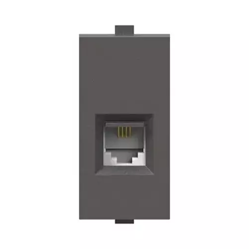 Polycab Etira RJ-11 Telephone Socket With Shutter 2 Line Grey 1 Module Polycarbonate for Industrial & Commercial Use