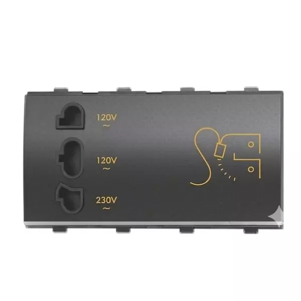 Goldmedal Curve Shaver Socket Voltage Grey 240 V 4 Module Plastic for Commecial and Industrial Use, 104171#