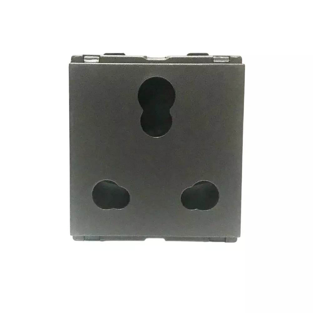 L&T [ Lauritz Knudsen ] Englaze Power Socket Mountain Grey 3 Pin 2 Module 6 Amp / 16 Amp Current, CB92302CM16