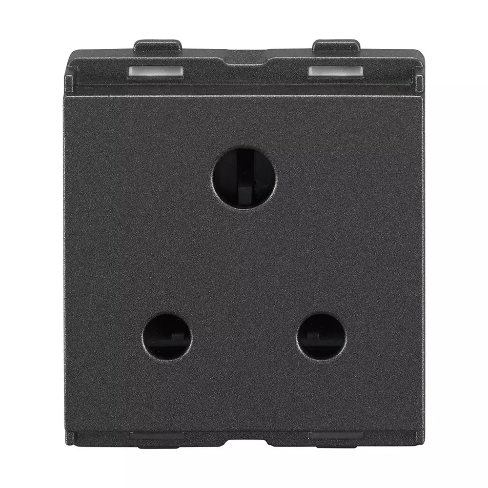 L&T [ Lauritz Knudsen ] Encurve Socket Magnesium Grey Color 3 Pin 2 Modular 6 Amp Current, CB95602CG06