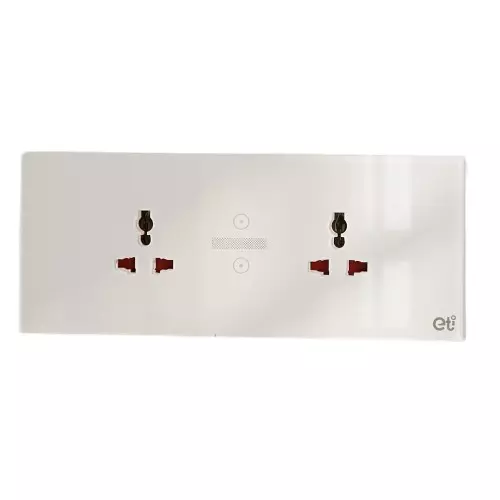 ETI Smart Touch Socket Panel 2 Socket 10/16 A Current Single Phase Rectangular Glass & ABS Wall Mounted White 110-240 V AC for Home, Office