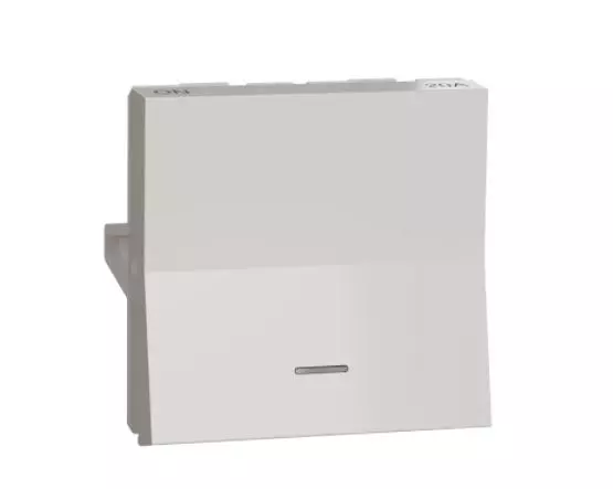 Schneider Unica Pure 20A 2 Module Polar White Switch with Indicator, UNS20DP2M_WE (Pack of 10)