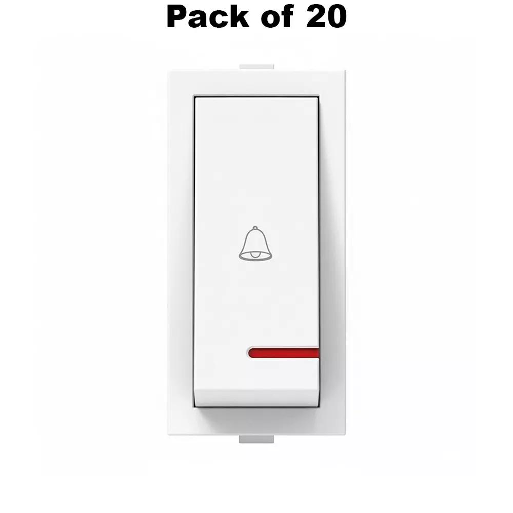 K9 Rocker Bell Push Switch With Indicator 1 Module 6 Amp White, 9114 (Pack of 20)