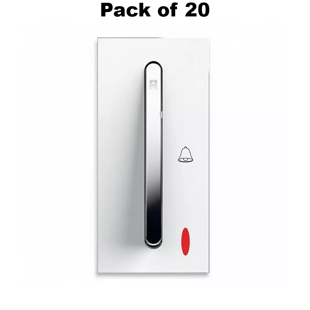 K9 Sleek Bell Push Switch With Indicator 1 Module 6 Amp White, 9624 (Pack of 20)