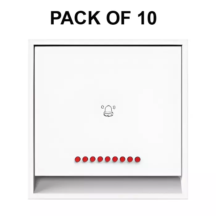 K9 Evoq Neo Bell Push Switch With Indicator 6 Amp 2 Module White, 9388 (Pack of 10)