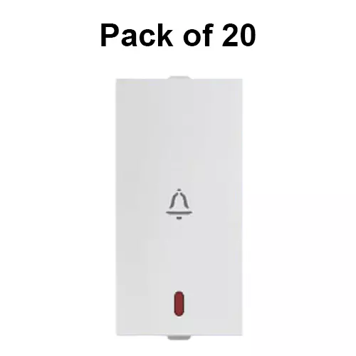 Anchor Penta Zen Bell Push Flat Switch With Indicator 1 Module 10 Amp White, 65176 (Pack of 20)