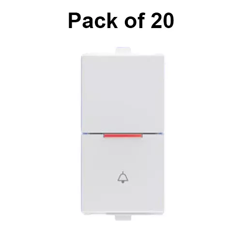 Anchor Penta Modular Bell Push Thin Slim Flat Switch 1 Module 6 Amp White, 65143 (Pack of 20)