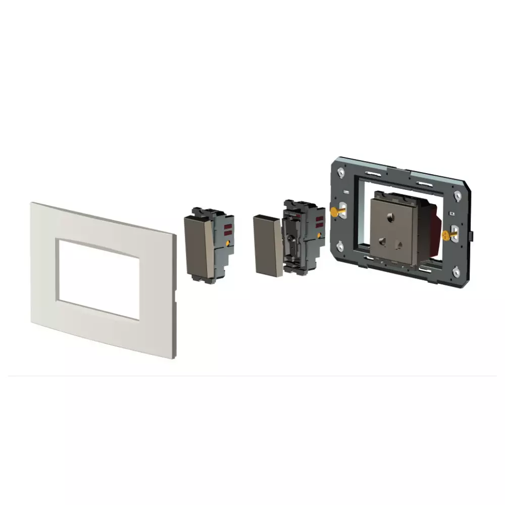 Norisys CUBE Integral Socket with Switch 2 Module Quartz Gray 3+2 Pin 6 Amp, D5212 .02