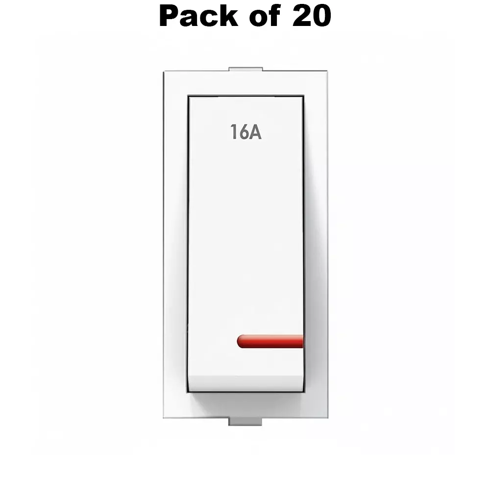 K9 Rocker Switch With Indicator 1 Way 1 Module 20 Amp White, 9117 (Pack of 20)
