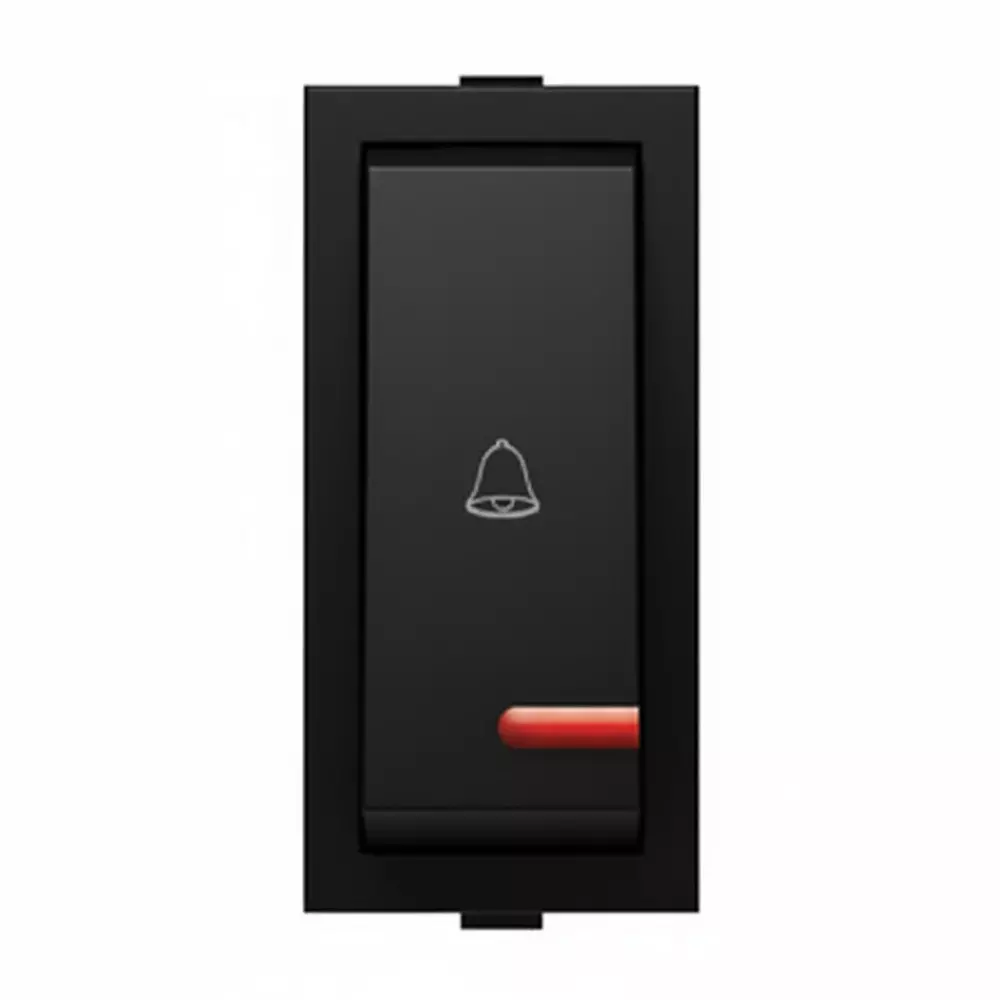 K9 Euro Bell Push Switch With Indicator 1 Module 6 Amp Black, 9007 (Pack of 20)