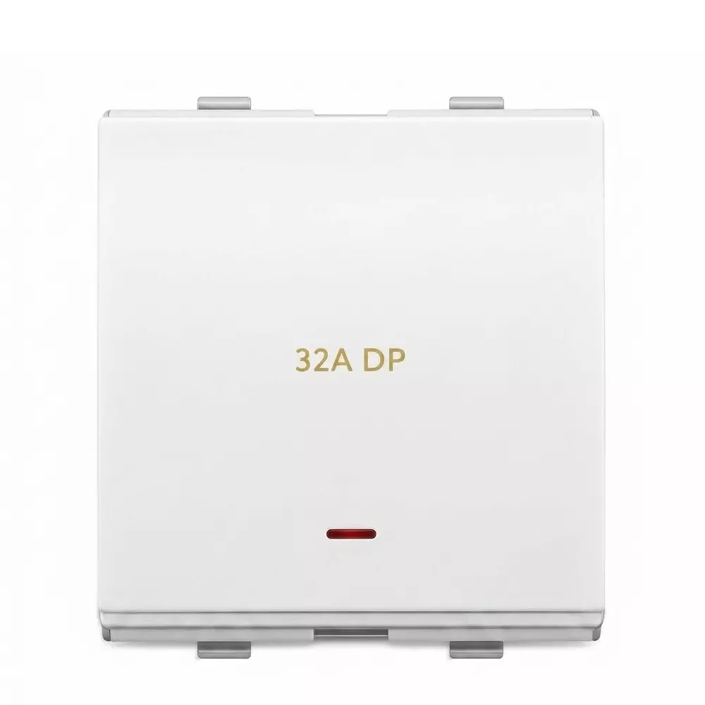 Goldmedal Curve Switch with LED Indicator Double Pole White Jazz 32 A Current 2 Module for Commecial and Industrial Use, 102031