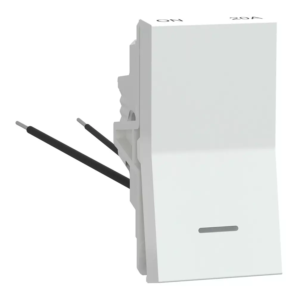 Schneider Electric Unica Pure Series Switch With Neon Indicator Polar White Color 1 Module 240 V AC Operational Voltage and 16-20 A Rated Current, UNS201SWL1M_WE