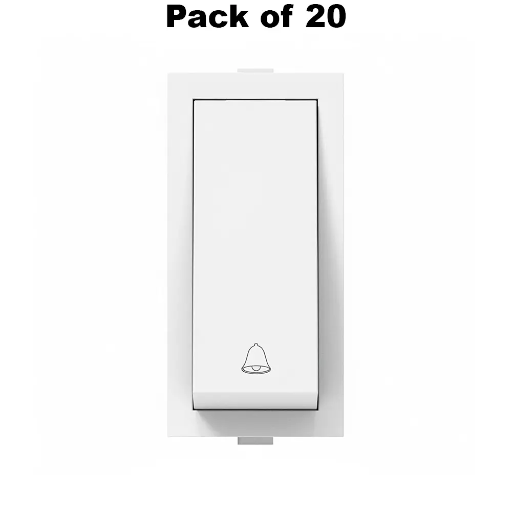 K9 Euro Bell Push Switch 1 Module 6 Amp White, 9006 (Pack of 20)