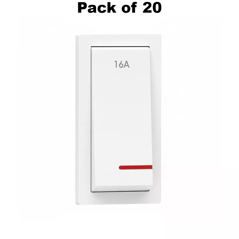 K9 Deluxe Switch With Indicator 1 Way 1 Module 20 Amp White, 9021D (Pack of 20)